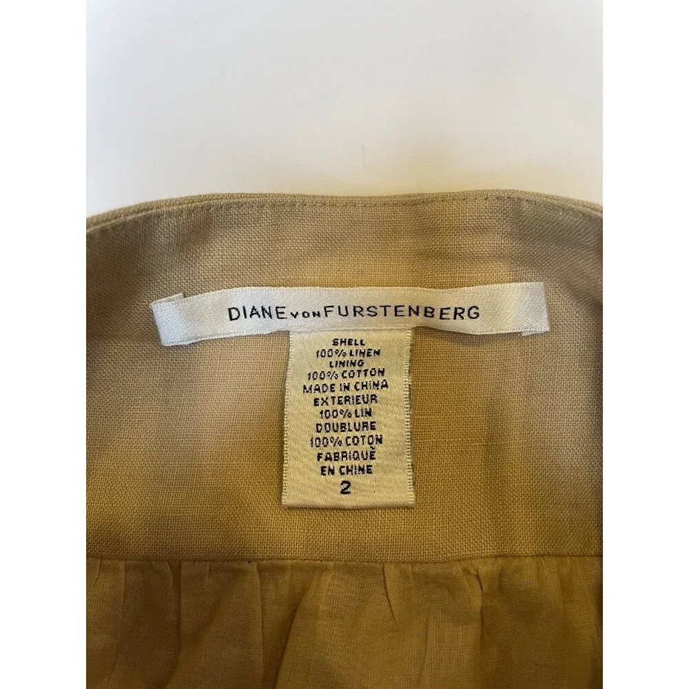 DVF Paquerita Linen Mini Skirt Beige XS 2 Textured Embroidered Boho Chic - Picture 5 of 13